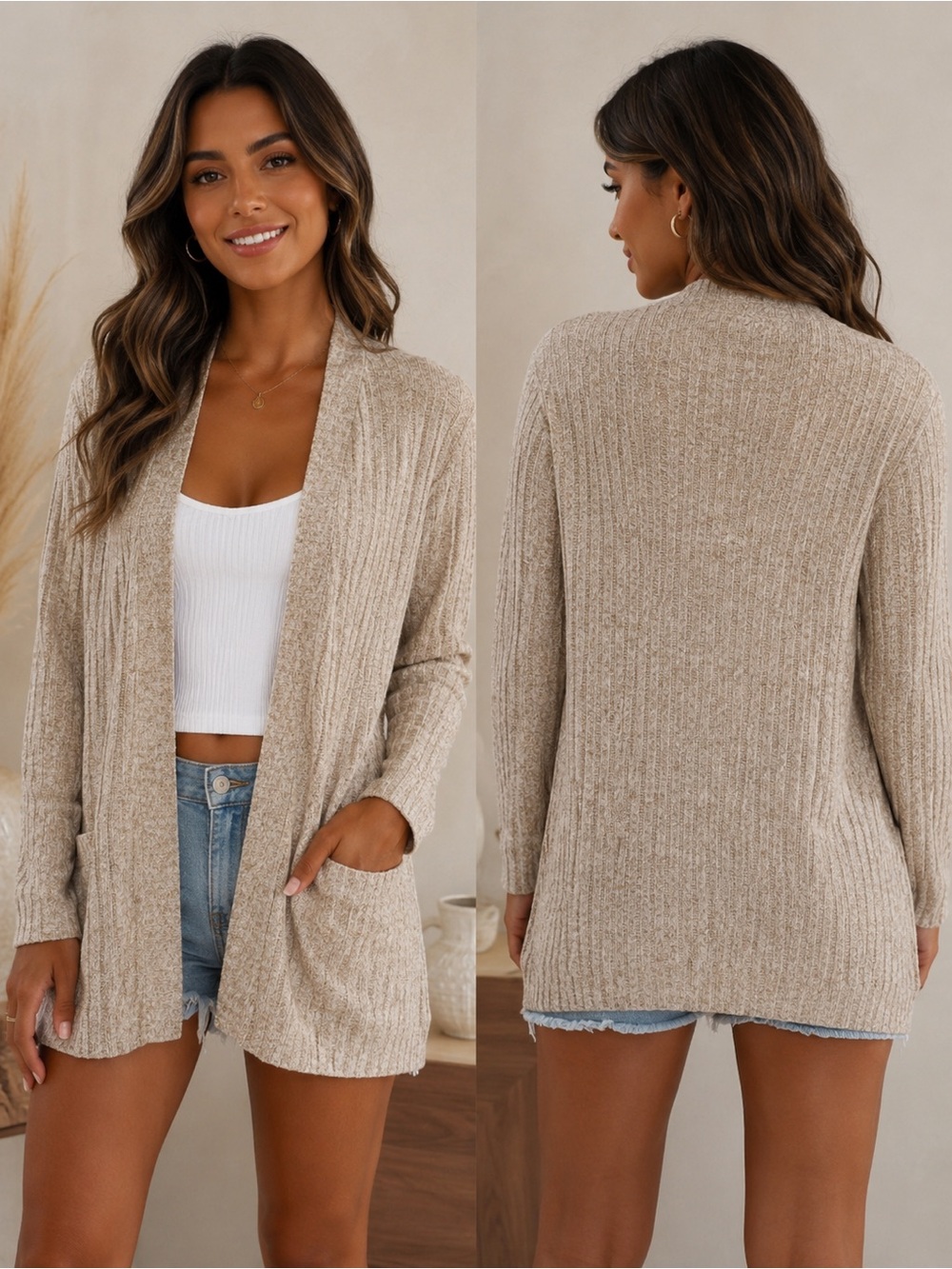 Garage Women’s Open Front Cardigan Sweater M/L Knit Lightweight Cozy Layering